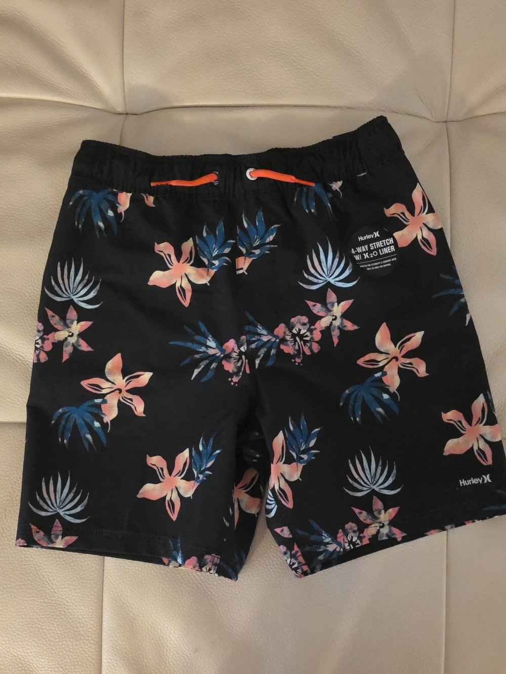 Hurley Black Floral Hybrid Swim Shorts with Pink and Blue Accents M SIZE